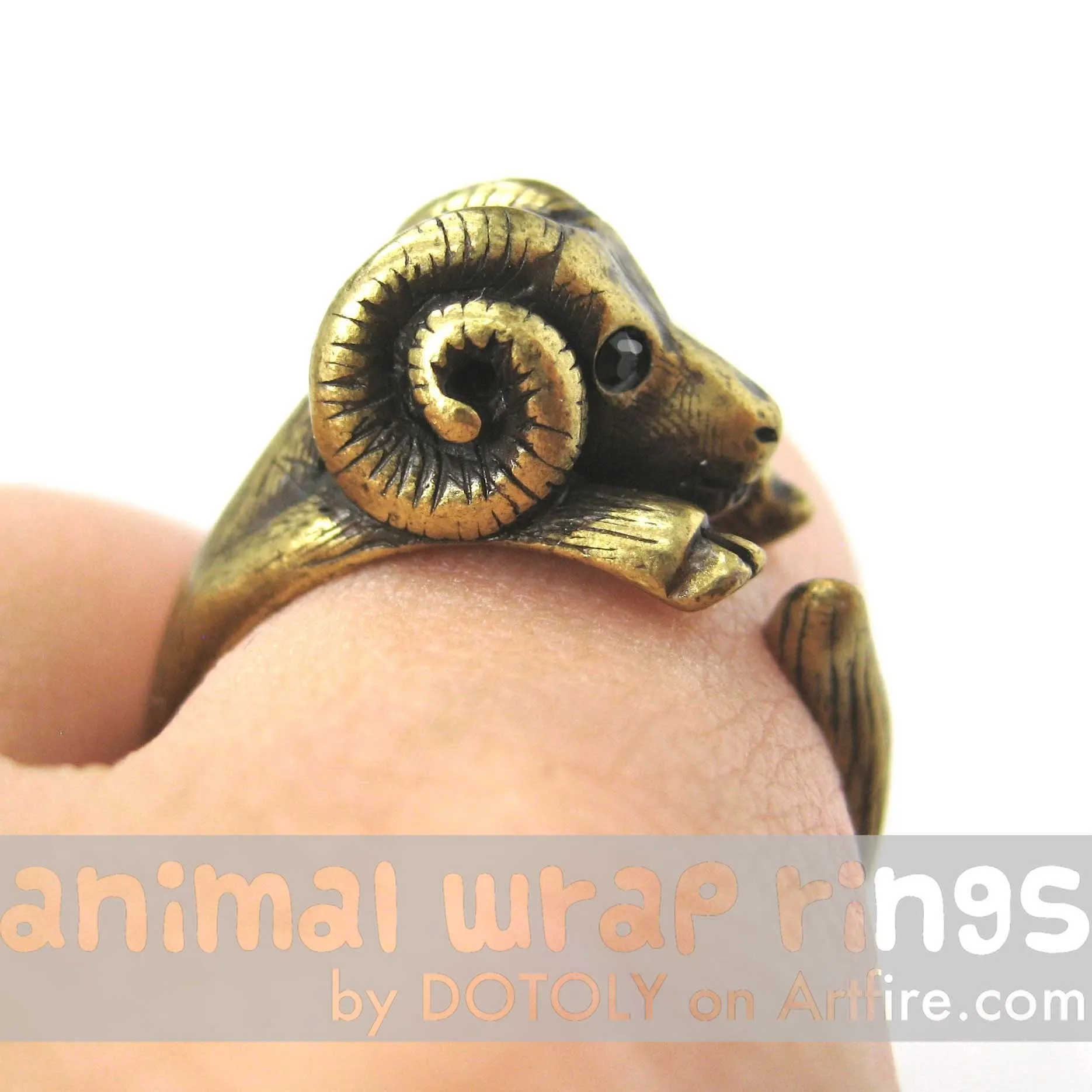 Sheep Ram Animal Wrap Around Ring in Brass - Sizes 4 to 9 Available