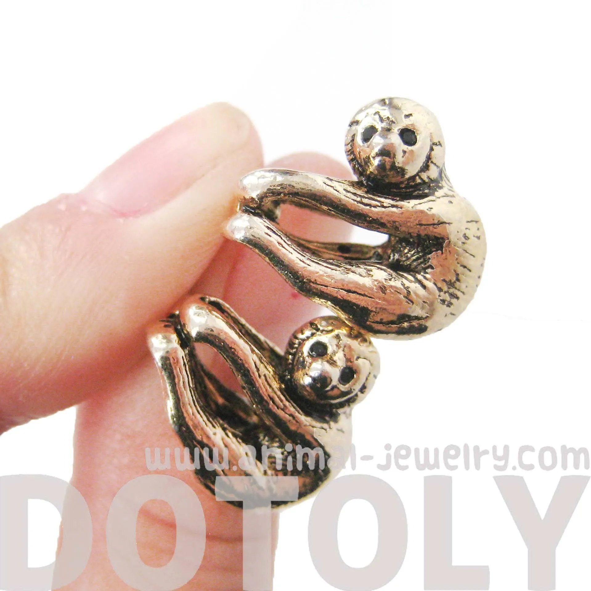 Sloth Shaped Animal Stud Earrings in Shiny Gold | Animal Jewelry