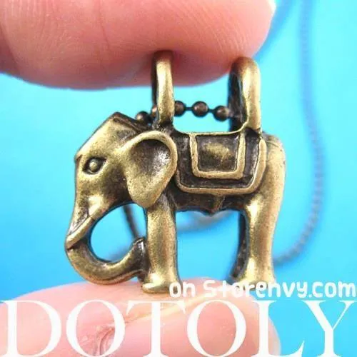 Small Elephant Animal Charm Pendant Necklace in Bronze