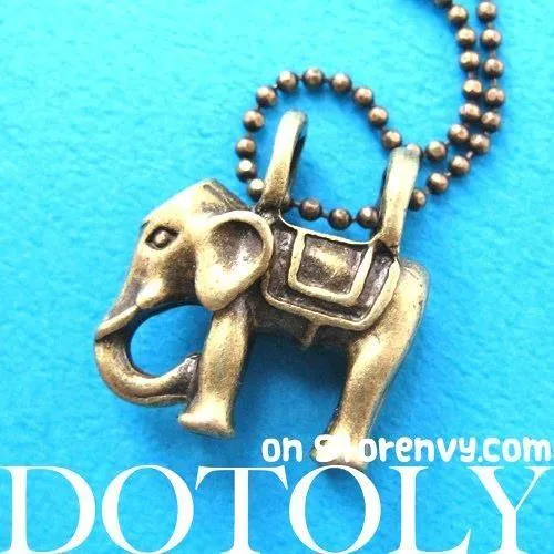 Small Elephant Animal Charm Pendant Necklace in Bronze