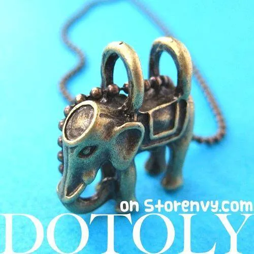 Small Elephant Animal Charm Pendant Necklace in Bronze