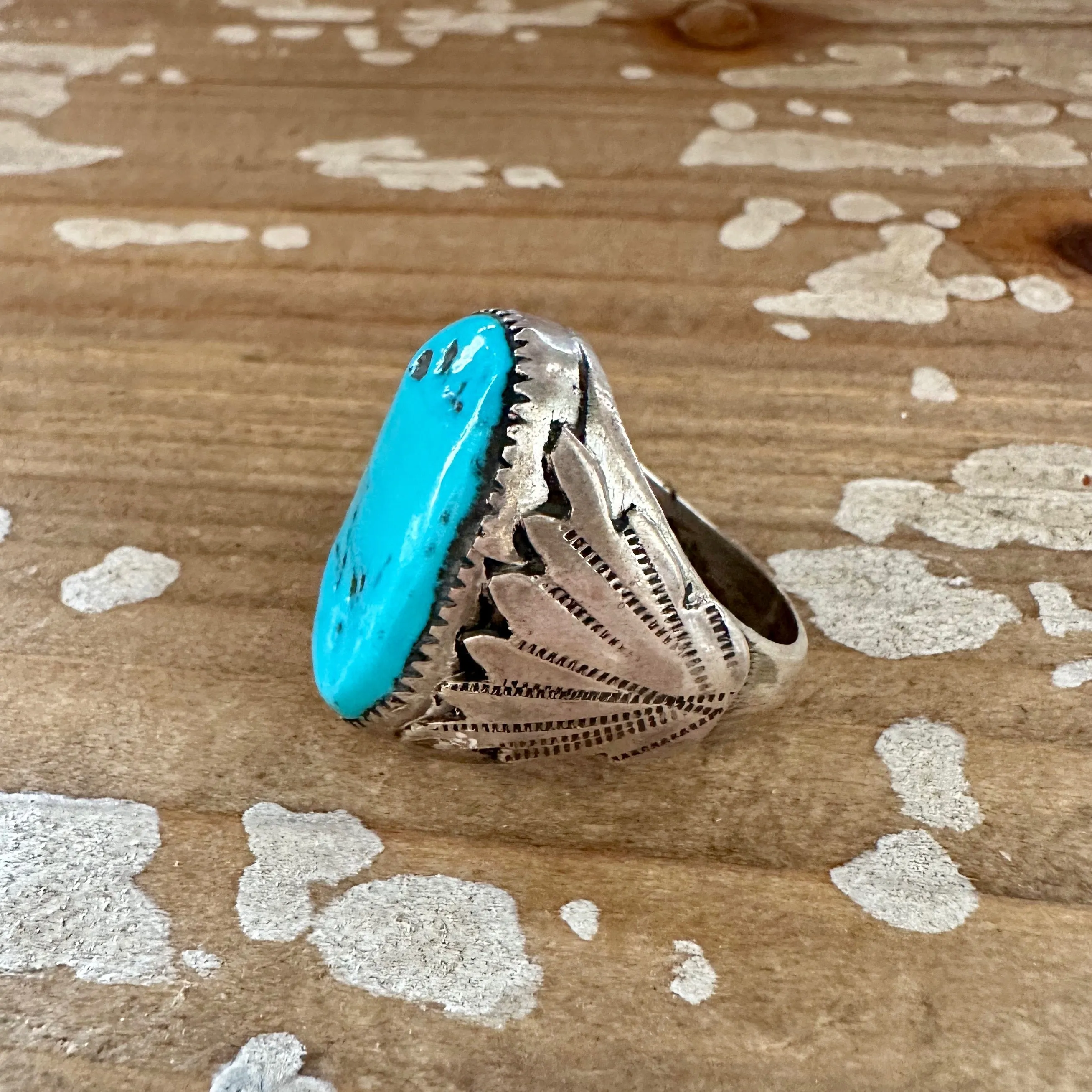 SMOOTH BLUE RB Navajo Ring Mens Sterling Silver Kingman Turquoise  Size 11