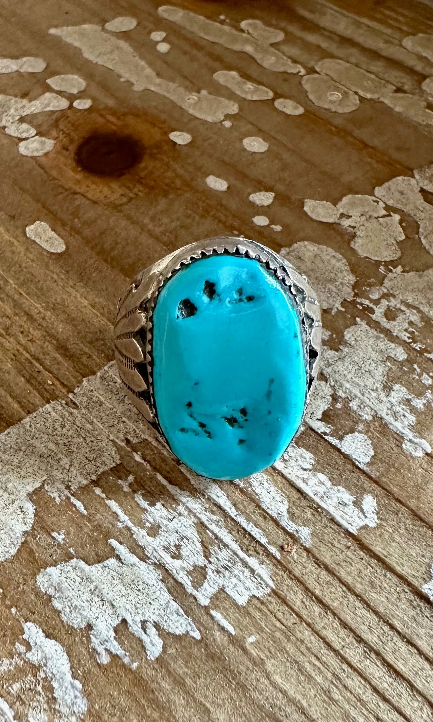 SMOOTH BLUE RB Navajo Ring Mens Sterling Silver Kingman Turquoise  Size 11