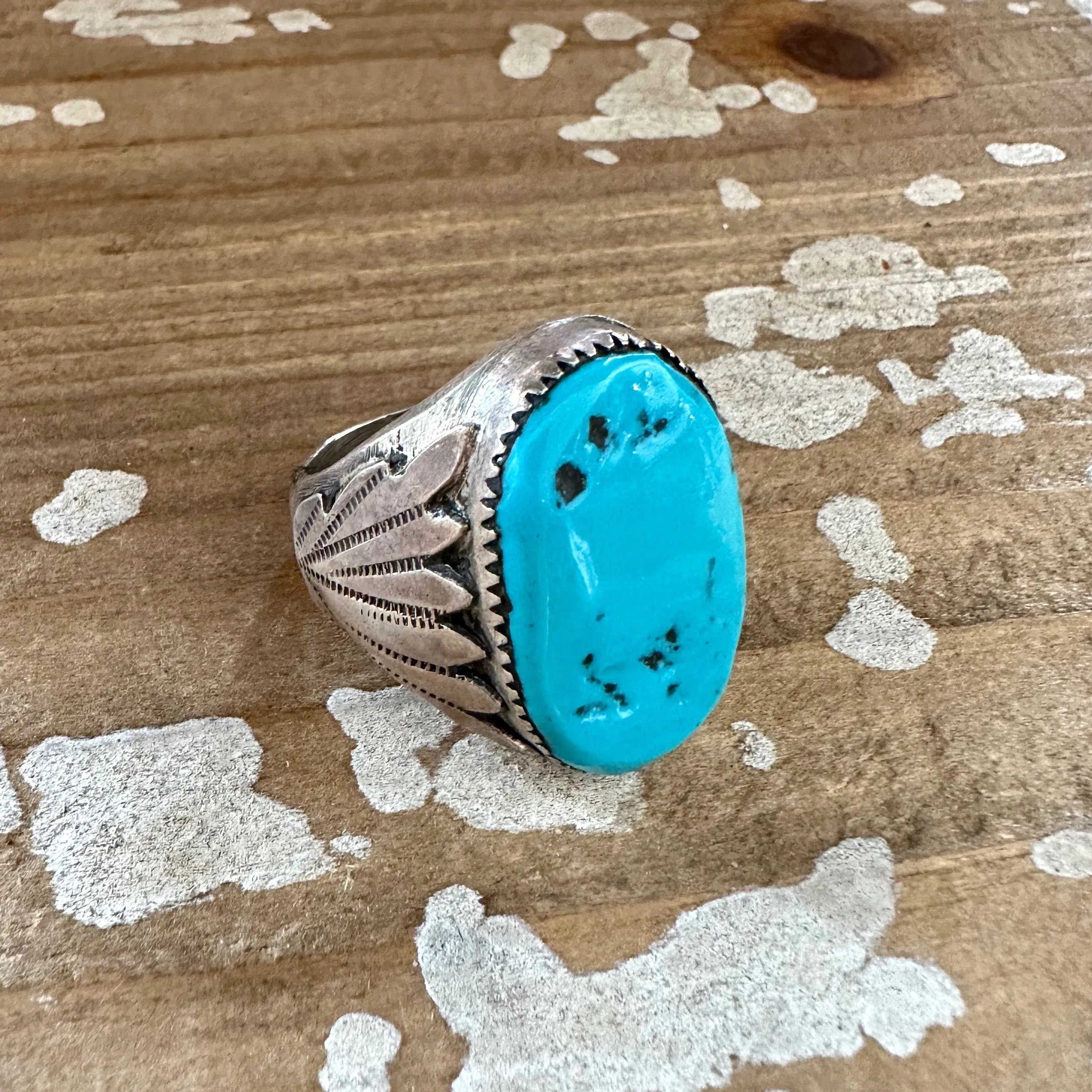 SMOOTH BLUE RB Navajo Ring Mens Sterling Silver Kingman Turquoise  Size 11