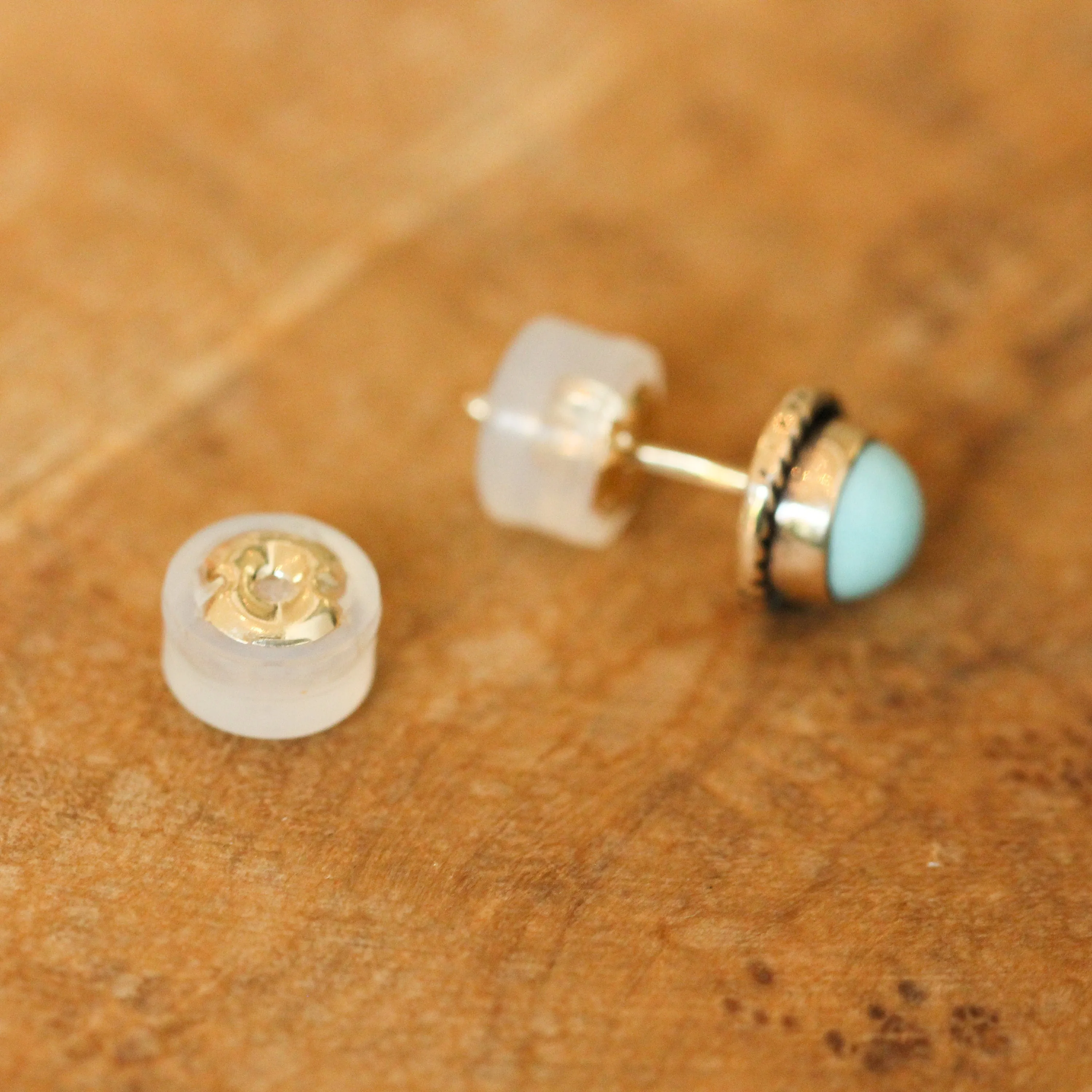 Solid Gold Turquoise Posts - 14 Karat Gold Earrings - Turquoise Studs - Goldsmith