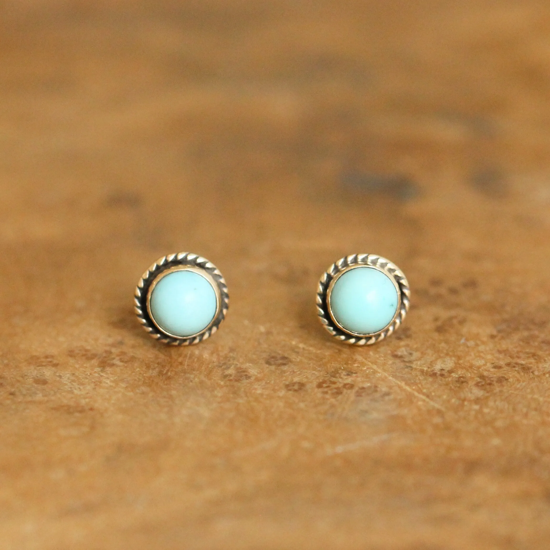 Solid Gold Turquoise Posts - 14 Karat Gold Earrings - Turquoise Studs - Goldsmith