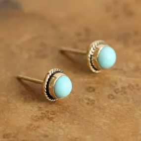 Solid Gold Turquoise Posts - 14 Karat Gold Earrings - Turquoise Studs - Goldsmith