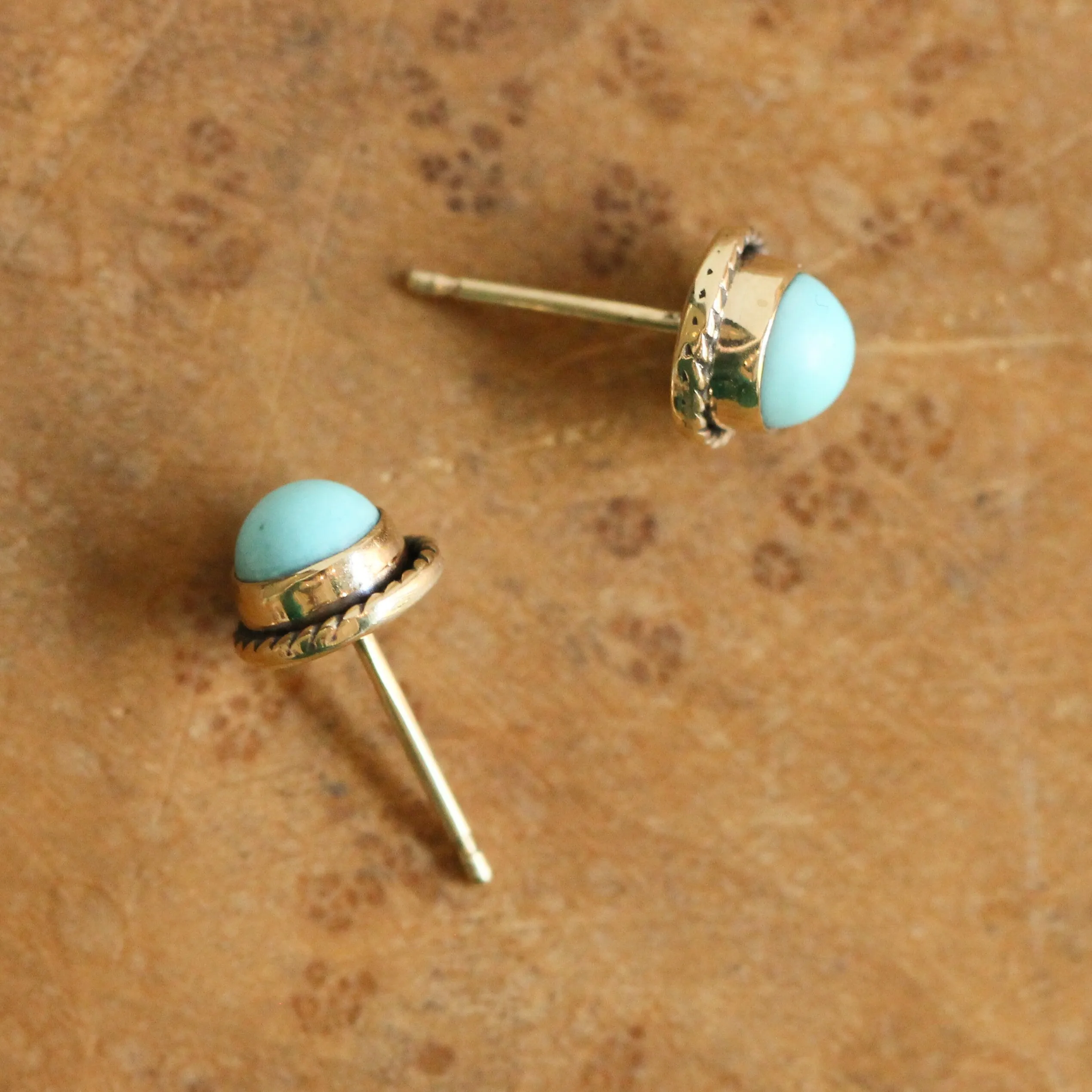 Solid Gold Turquoise Posts - 14 Karat Gold Earrings - Turquoise Studs - Goldsmith