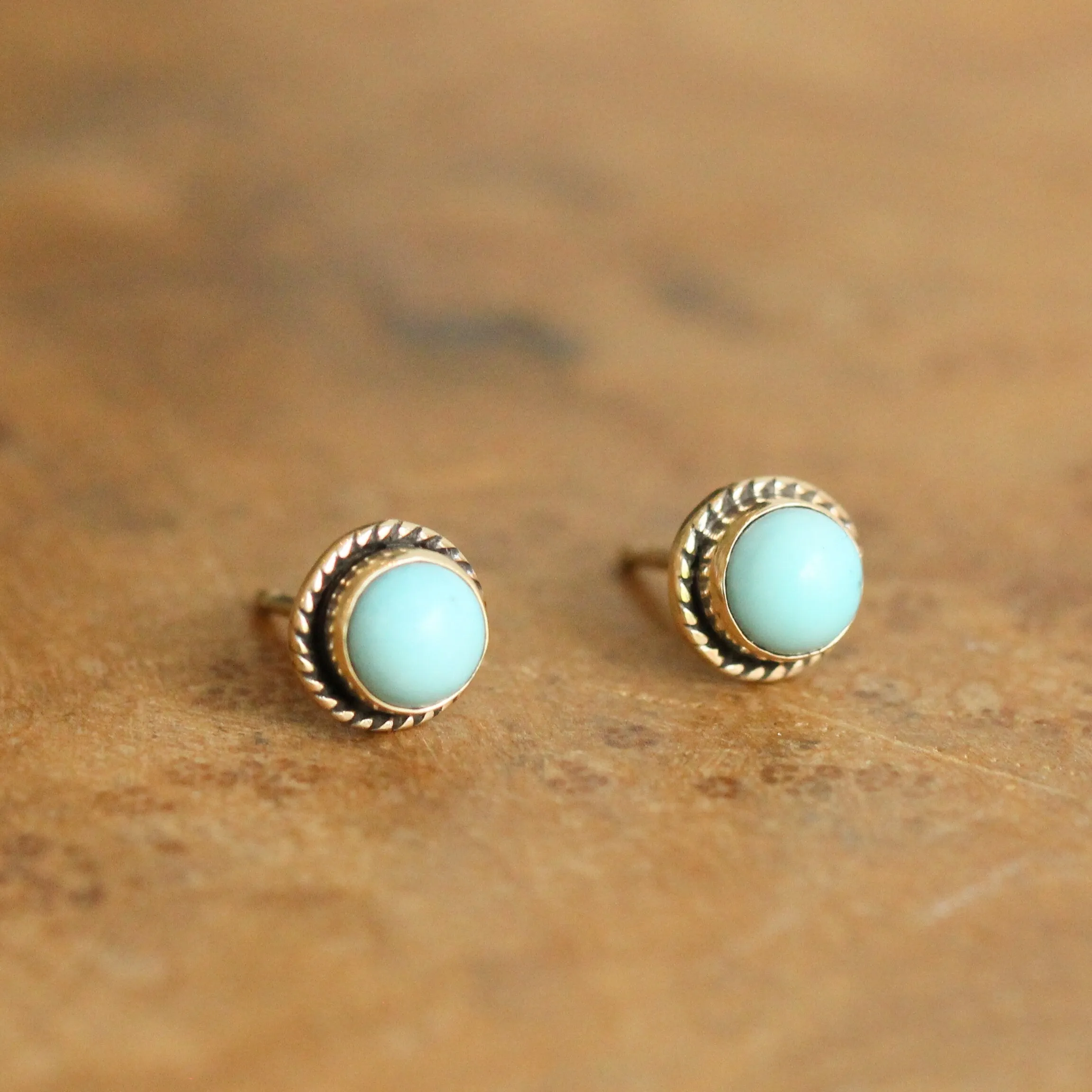 Solid Gold Turquoise Posts - 14 Karat Gold Earrings - Turquoise Studs - Goldsmith