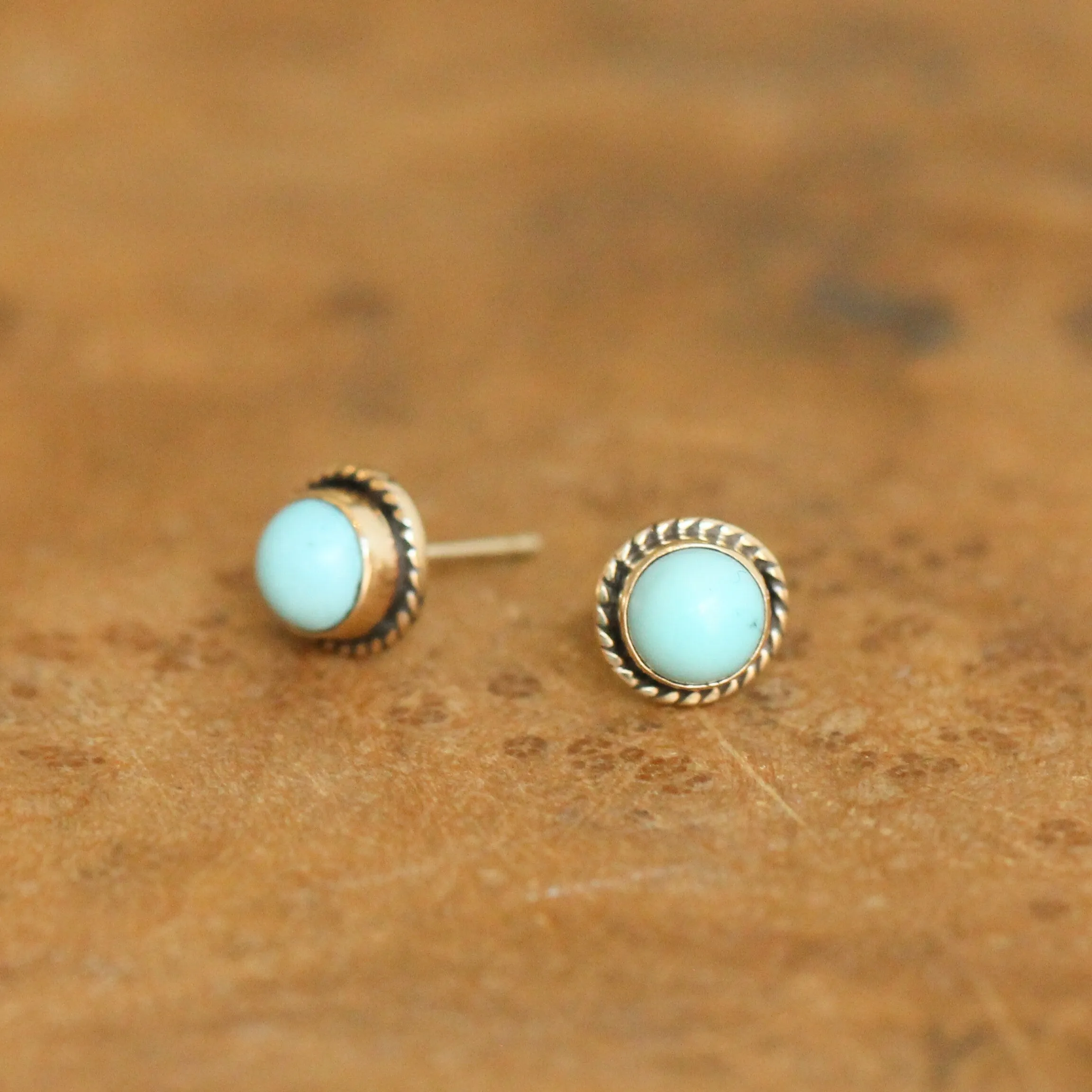 Solid Gold Turquoise Posts - 14 Karat Gold Earrings - Turquoise Studs - Goldsmith