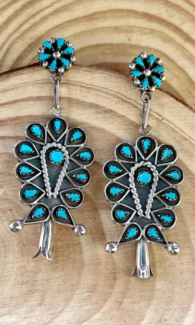 STAR FLOWER Sterling Silver & Turquoise Dangle Stud Earrings Native Made, 14g