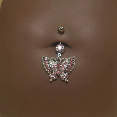 Steel Colorful Gems Steel Butterfly  Navel Belly Button Ring