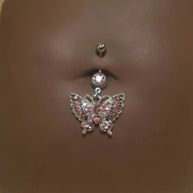 Steel Colorful Gems Steel Butterfly  Navel Belly Button Ring