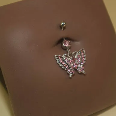 Steel Colorful Gems Steel Butterfly  Navel Belly Button Ring