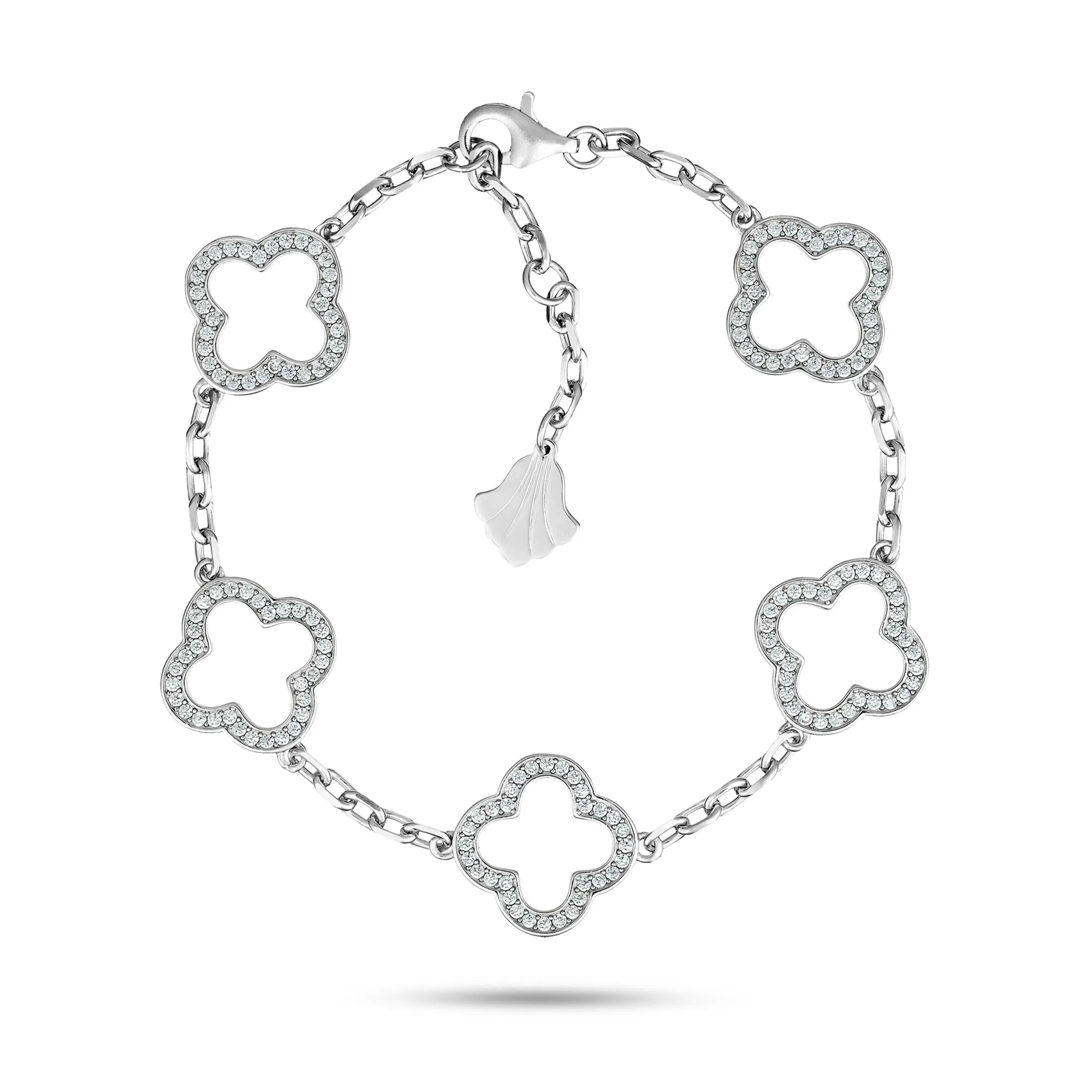 Sterling Silver 5 Four Leaf Clover Halo Bracelet