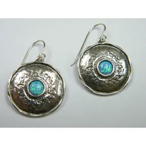 Sterling Silver Blue Opal Earrings, Israeli typical silver jewelry