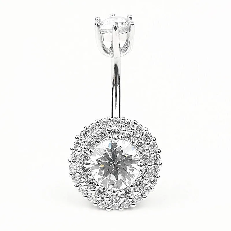 Sterling Silver Navel Piercing Zircon Belly Button Ring For Women