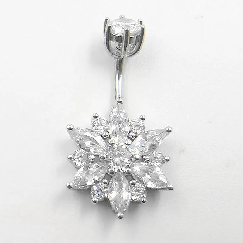 Sterling Silver Navel Piercing Zircon Belly Button Ring For Women