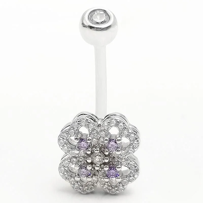 Sterling Silver Navel Piercing Zircon Belly Button Ring For Women