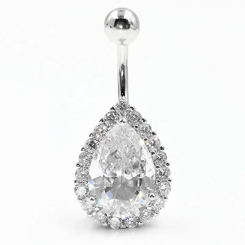 Sterling Silver Navel Piercing Zircon Belly Button Ring For Women