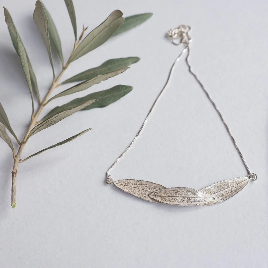 Sterling Silver Necklace of 3 Olive Leaf-Arch