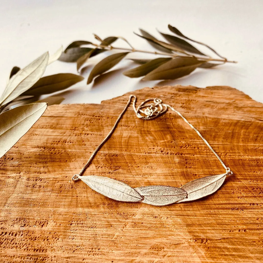 Sterling Silver Necklace of 3 Olive Leaf-Arch