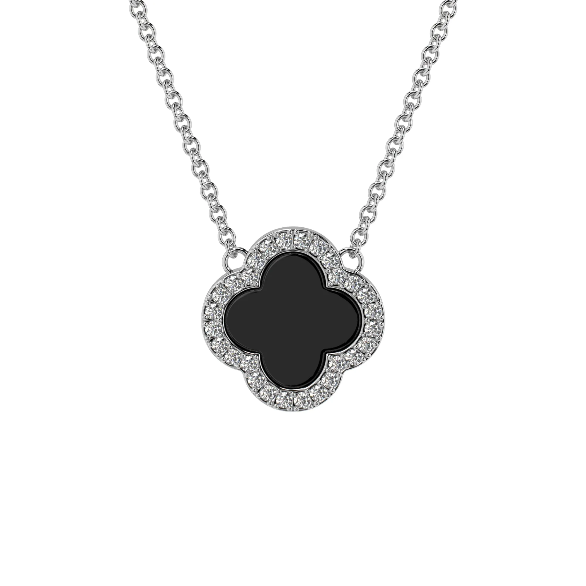 Sterling Silver Onyx Clover Pendant