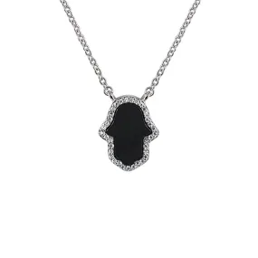 Sterling Silver Onyx Hamsa Necklace