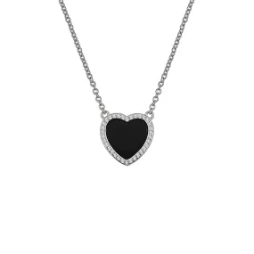 Sterling Silver Onyx Heart Halo Necklace