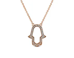 Sterling Silver Small Cutout Hamsa Necklace 14K Rose Gold