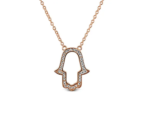 Sterling Silver Small Cutout Hamsa Necklace 14K Rose Gold