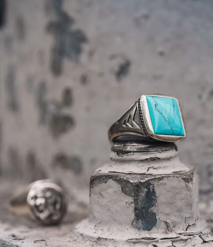 Sterling Silver Vintage Turquoise Signet Ring