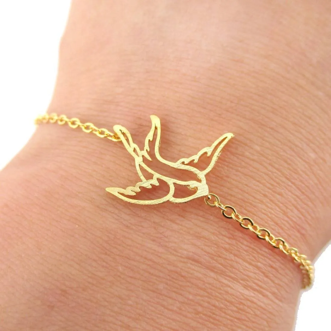 Swallow Bird Outline Shaped Charm Bracelet in Gold | Animal Jewelry