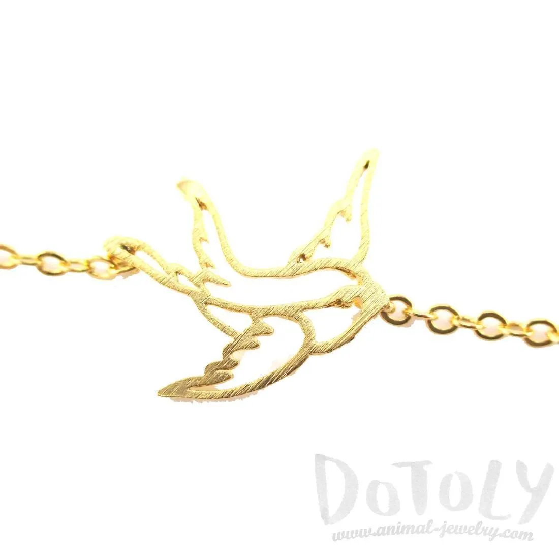 Swallow Bird Outline Shaped Charm Bracelet in Gold | Animal Jewelry