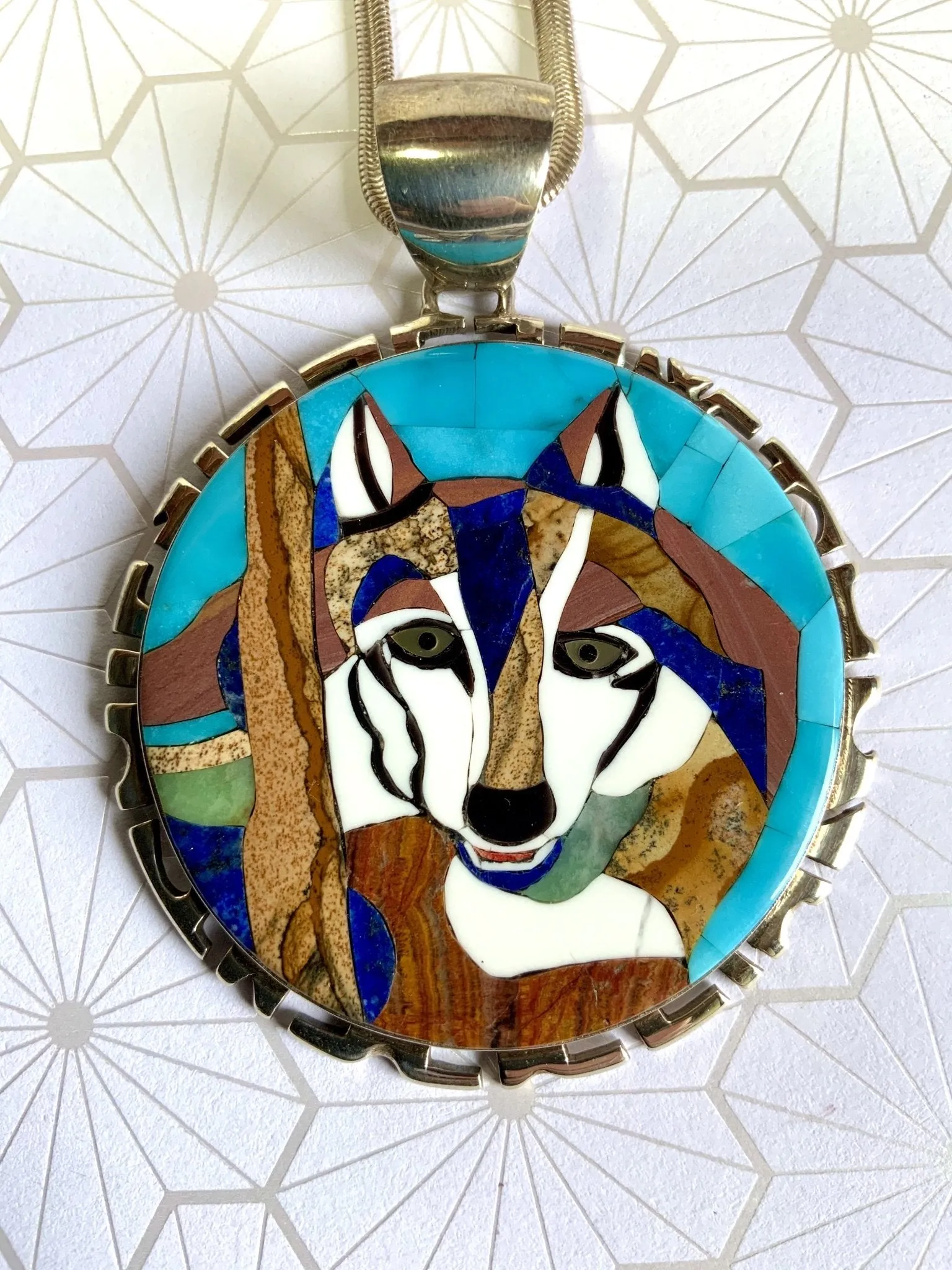 The Wolf in the Wood Inlay Heritage ART Pendant