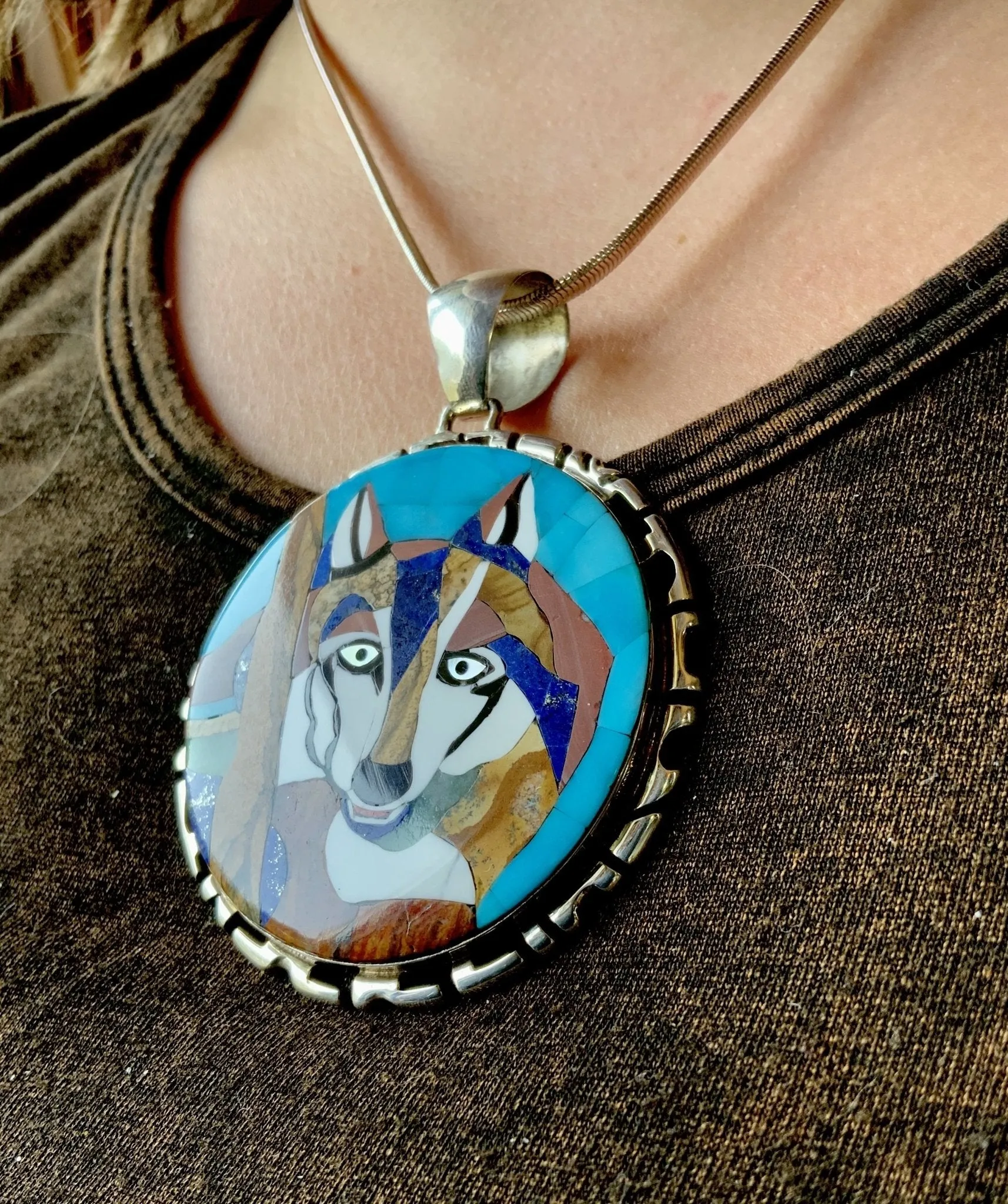 The Wolf in the Wood Inlay Heritage ART Pendant