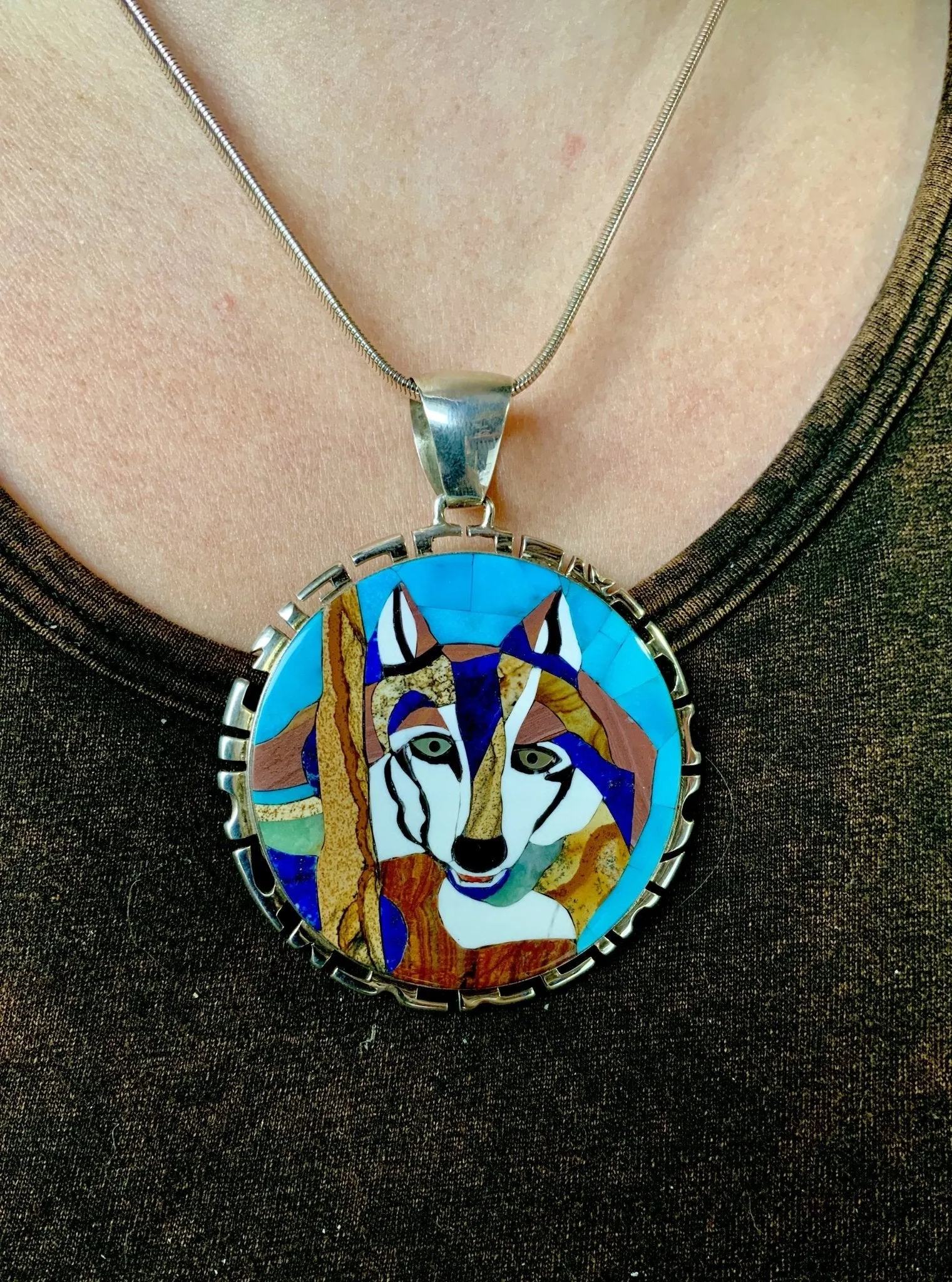 The Wolf in the Wood Inlay Heritage ART Pendant