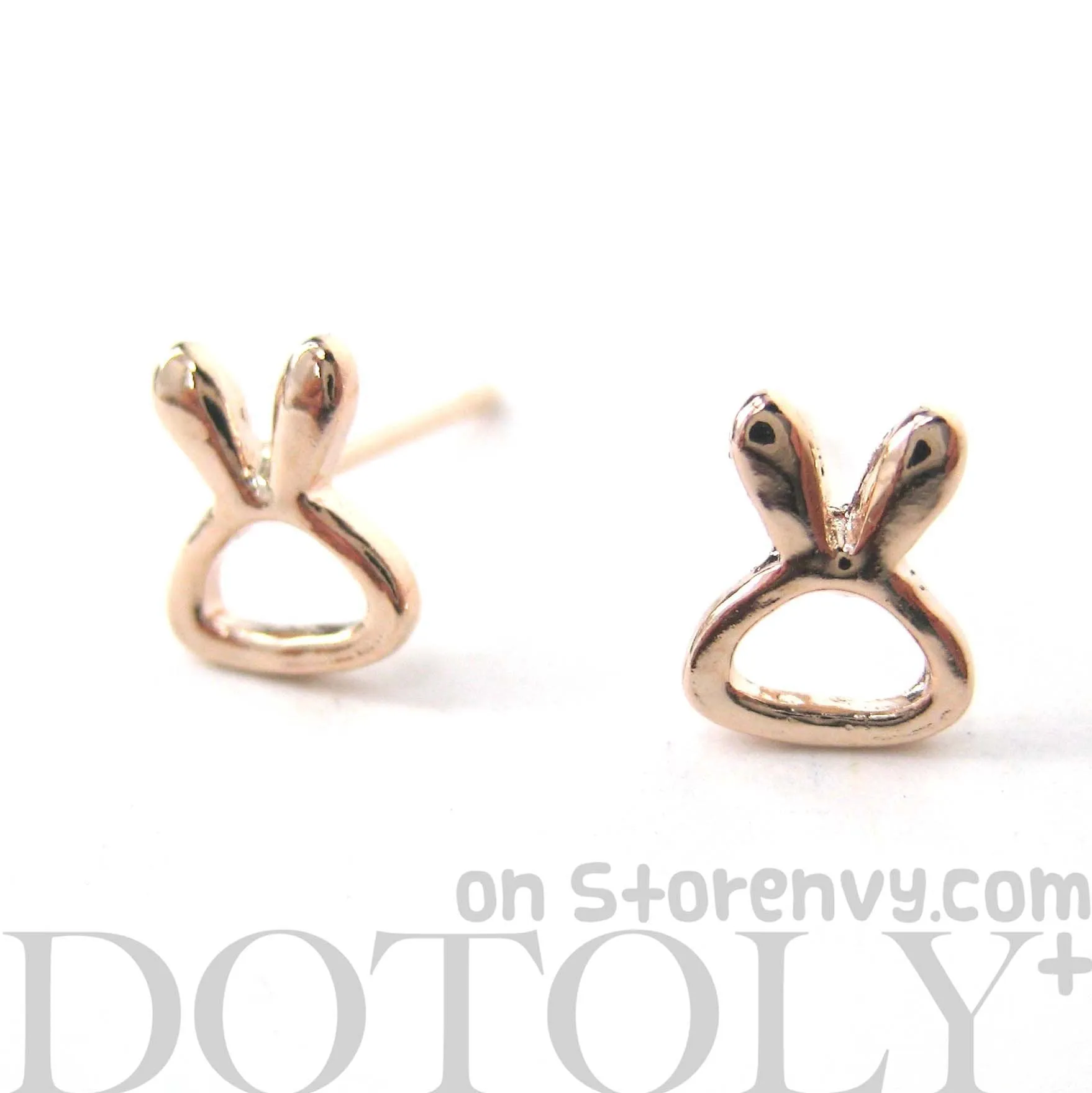 Tiny Bunny Rabbit Outline Animal Themed Stud Earrings in Rose Gold