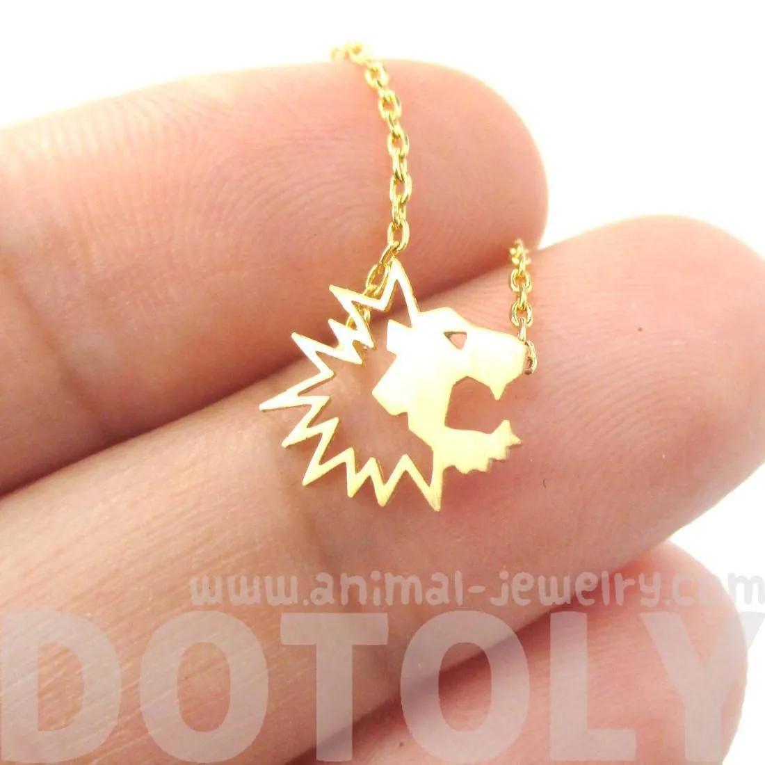 Tiny Lion Face Shaped Animal Cut Out Charm Necklace in Gold | Animal Jewelry