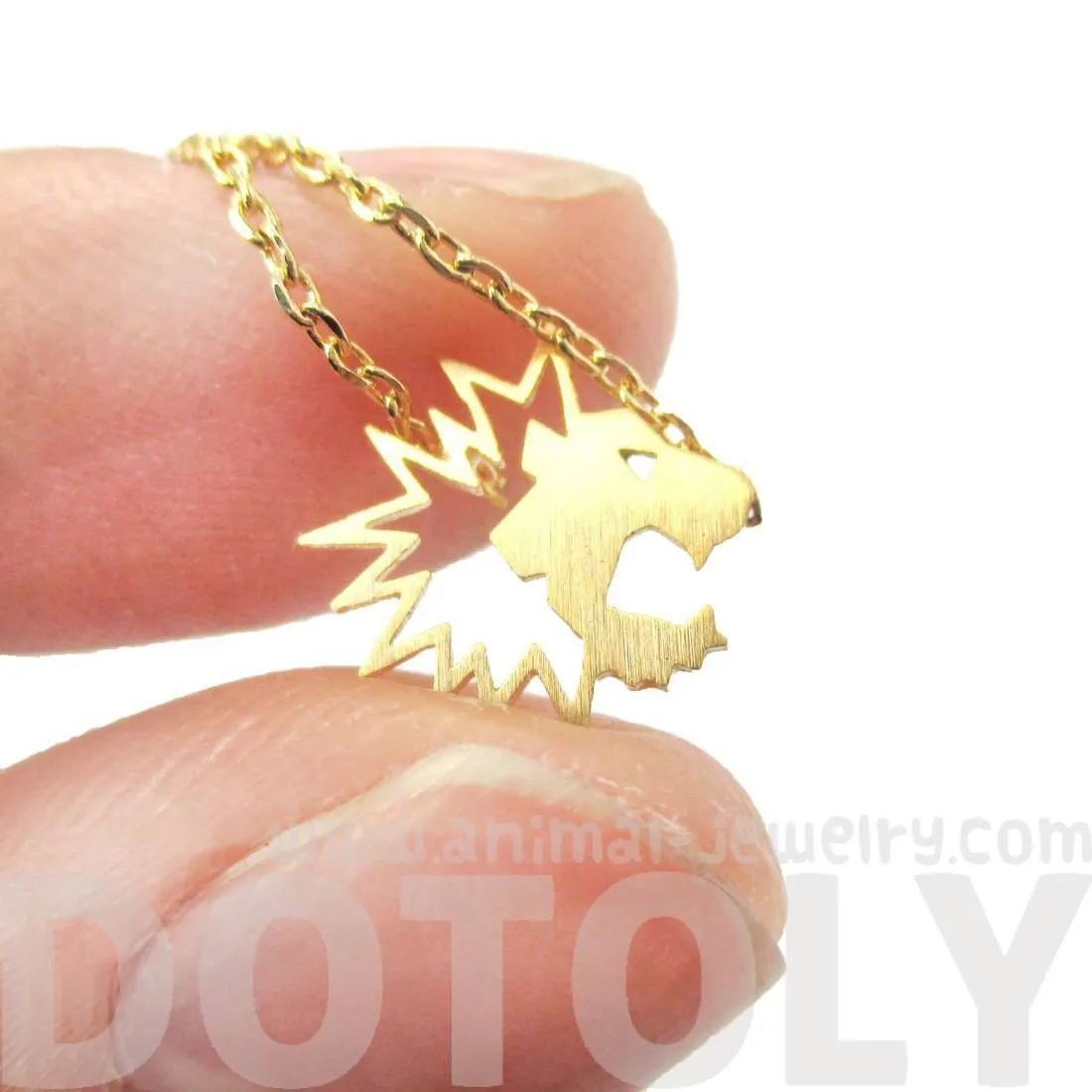 Tiny Lion Face Shaped Animal Cut Out Charm Necklace in Gold | Animal Jewelry