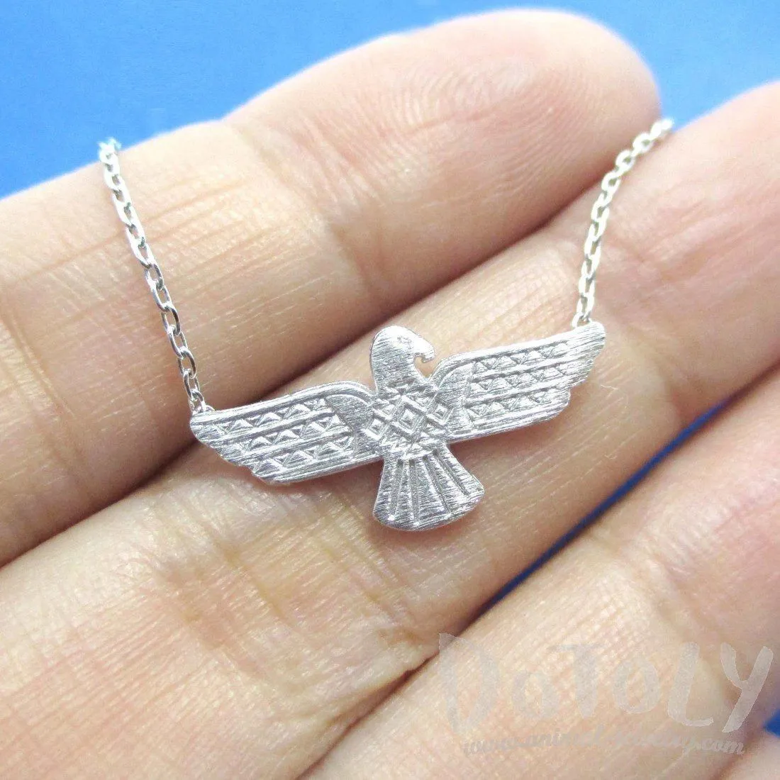 Tribal Eagle Shaped Bohemian Charm Necklace in Silver | DOTOLY