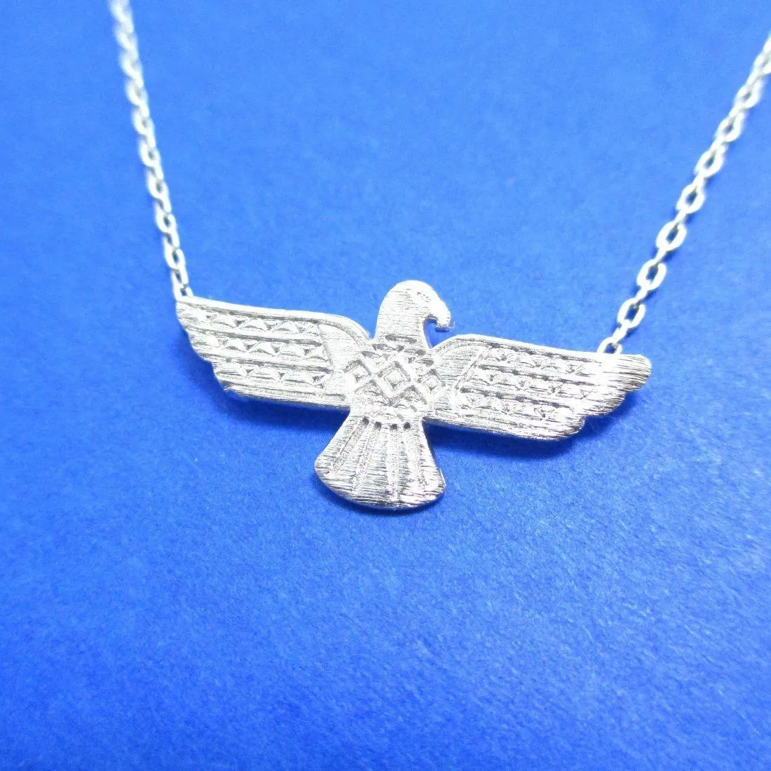 Tribal Eagle Shaped Bohemian Charm Necklace in Silver | DOTOLY