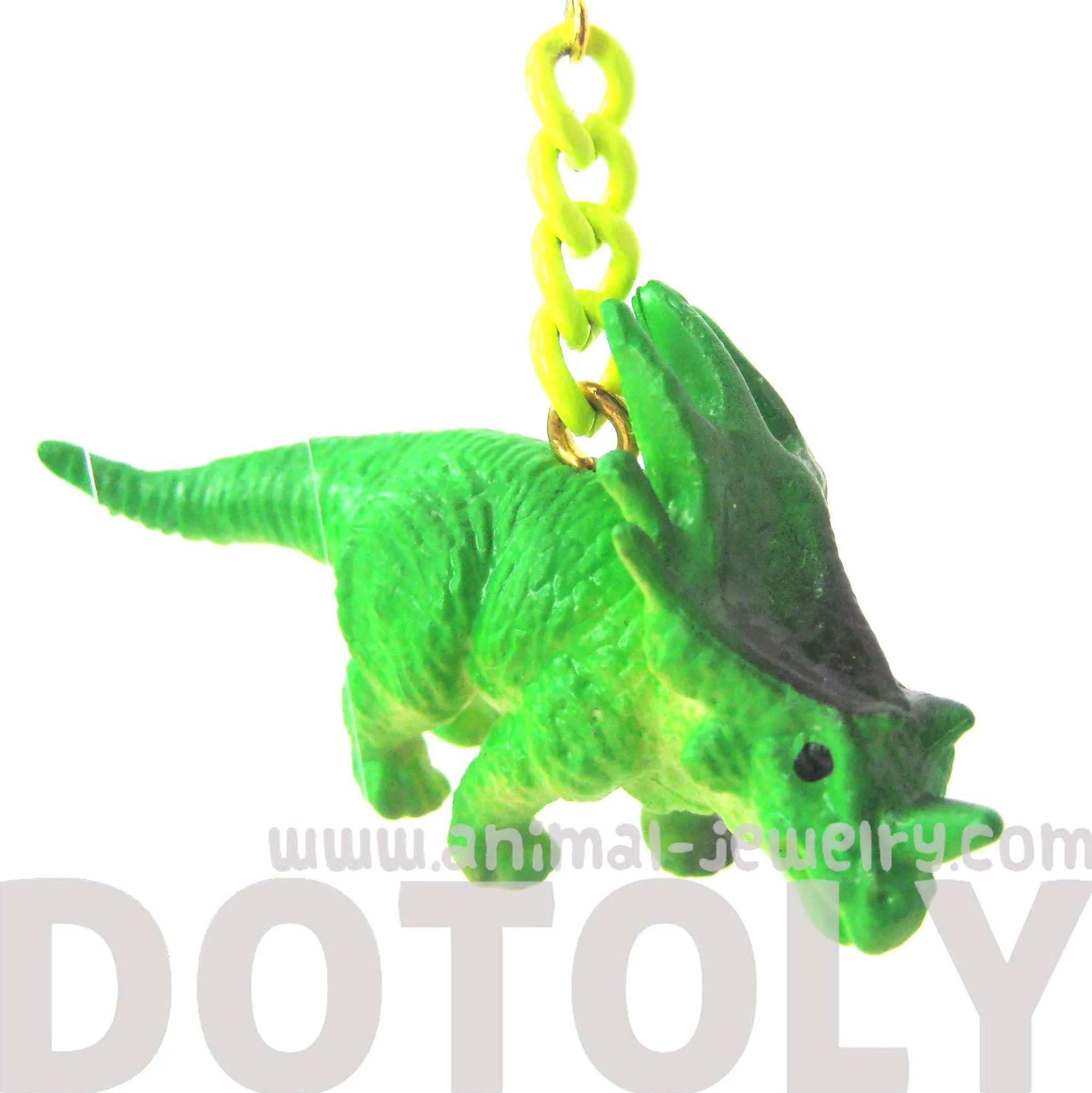 Triceratops Dinosaur Animal Figurine Shaped Dangle Earrings in Green