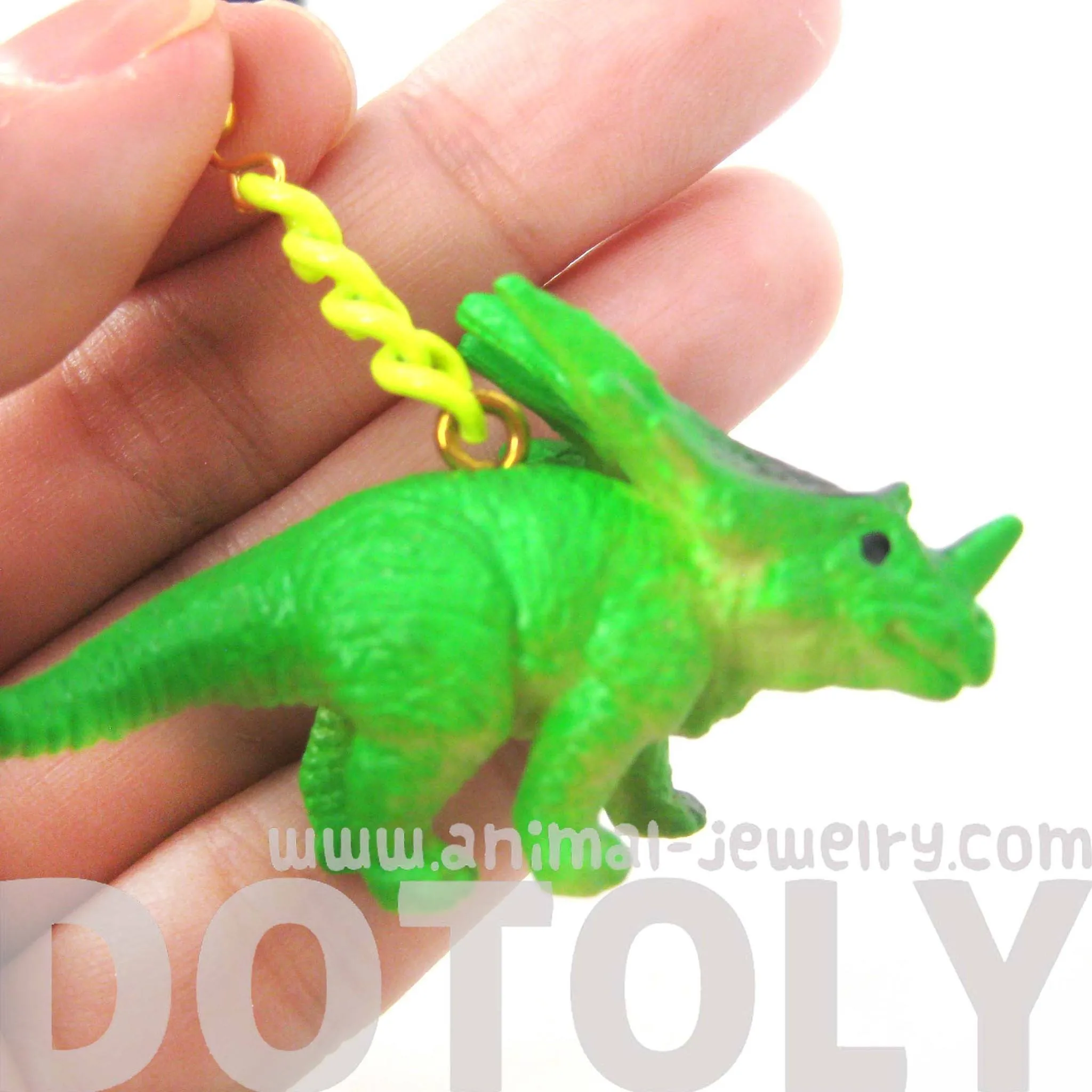 Triceratops Dinosaur Animal Figurine Shaped Dangle Earrings in Green