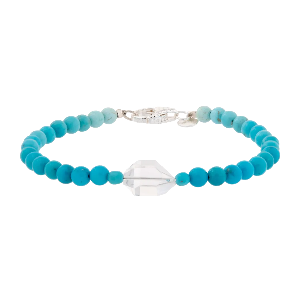 Turquoise & Herkimer Beaded Sterling Silver Bracelet