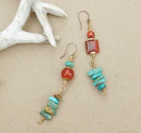 Turquoise and Carnelian Gemstone Earrings