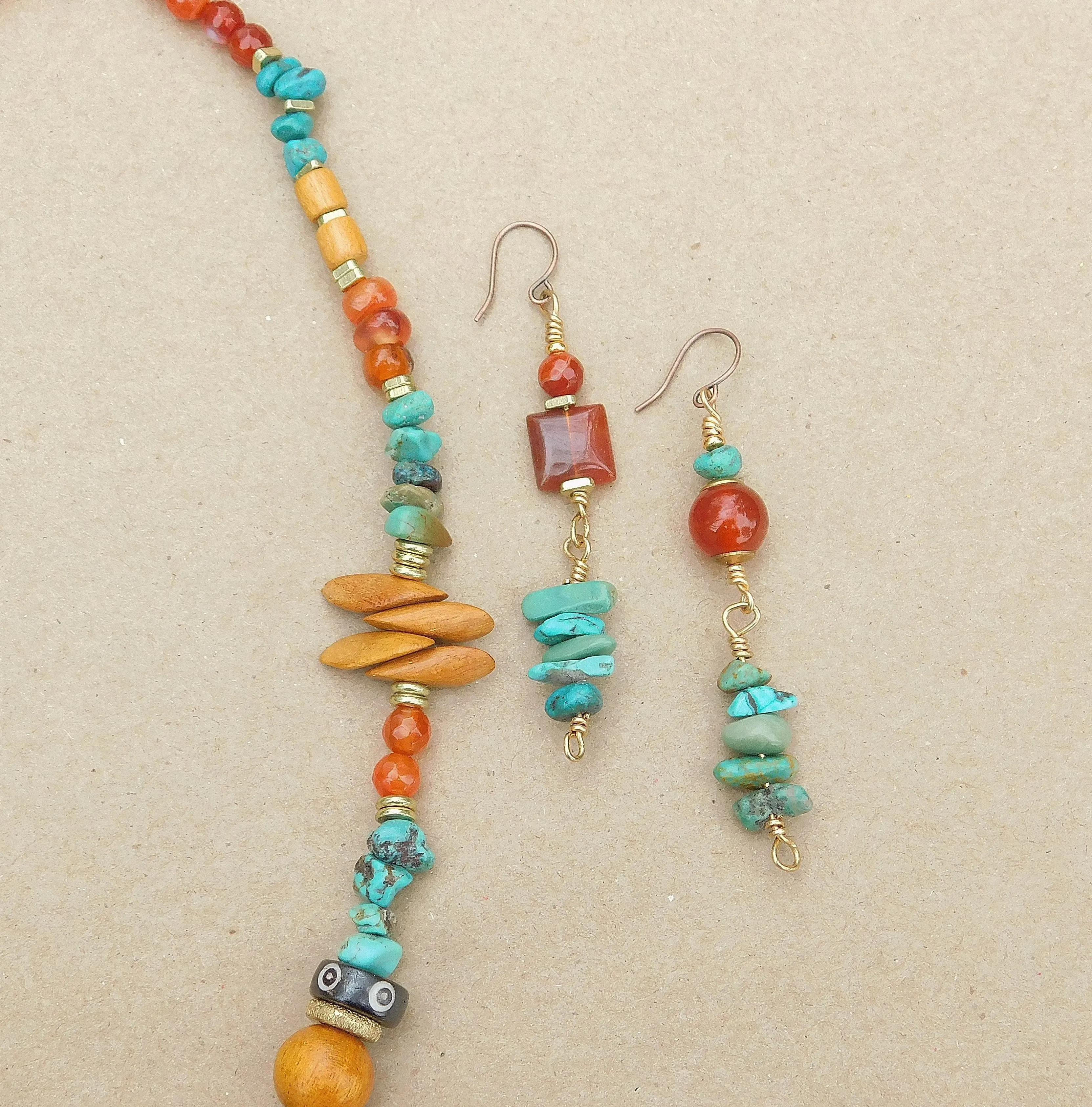 Turquoise and Carnelian Gemstone Earrings