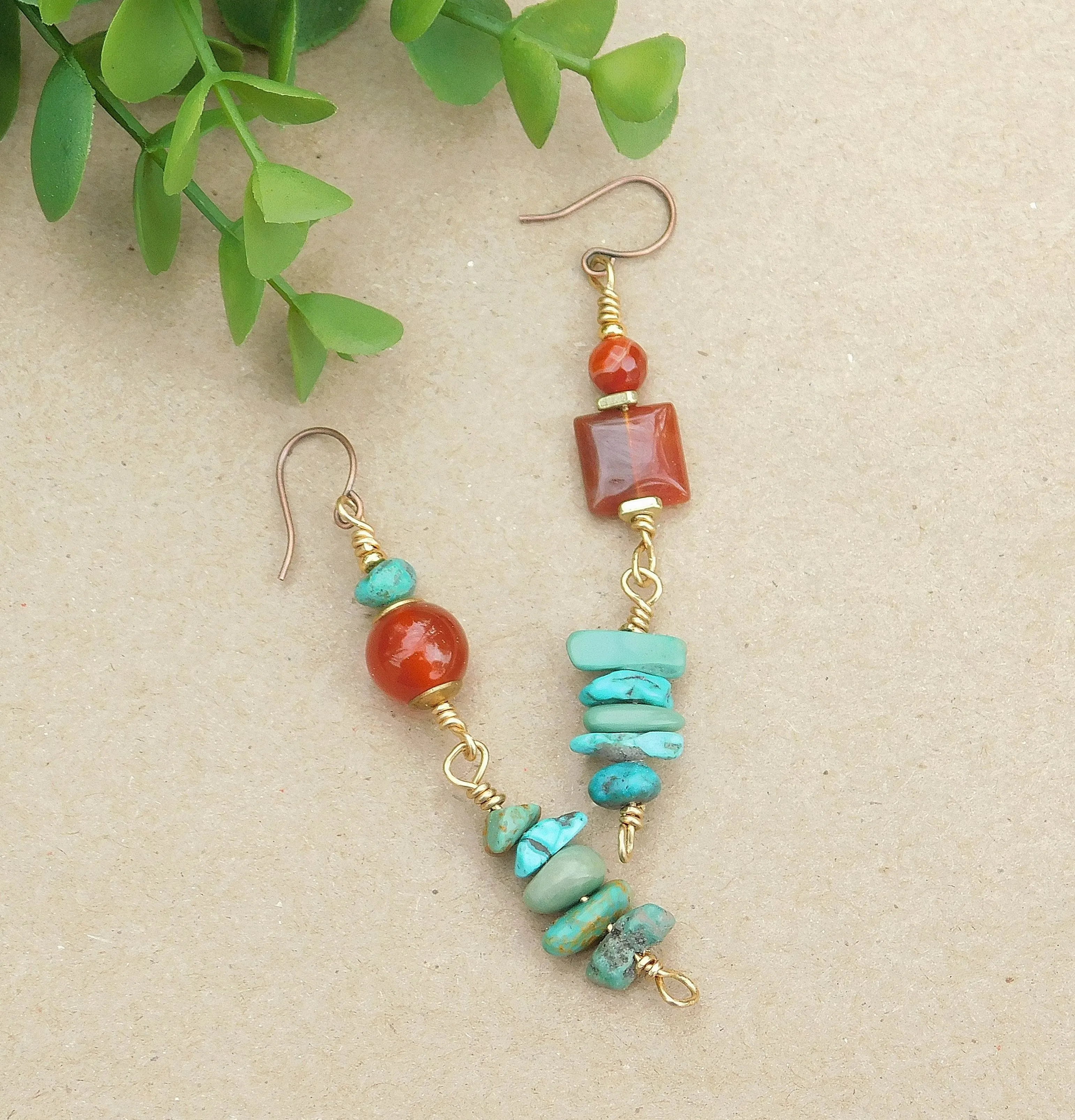 Turquoise and Carnelian Gemstone Earrings