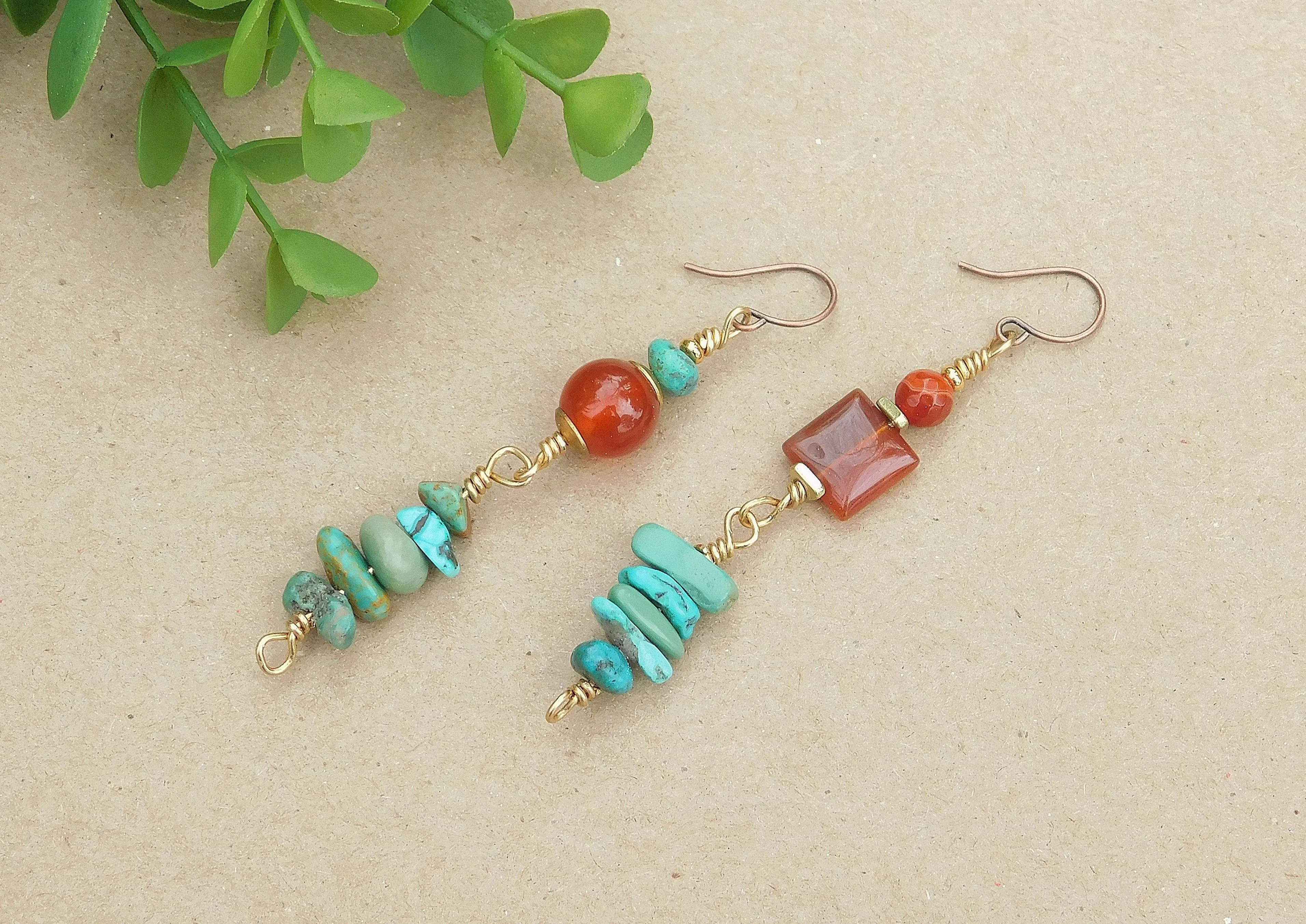 Turquoise and Carnelian Gemstone Earrings