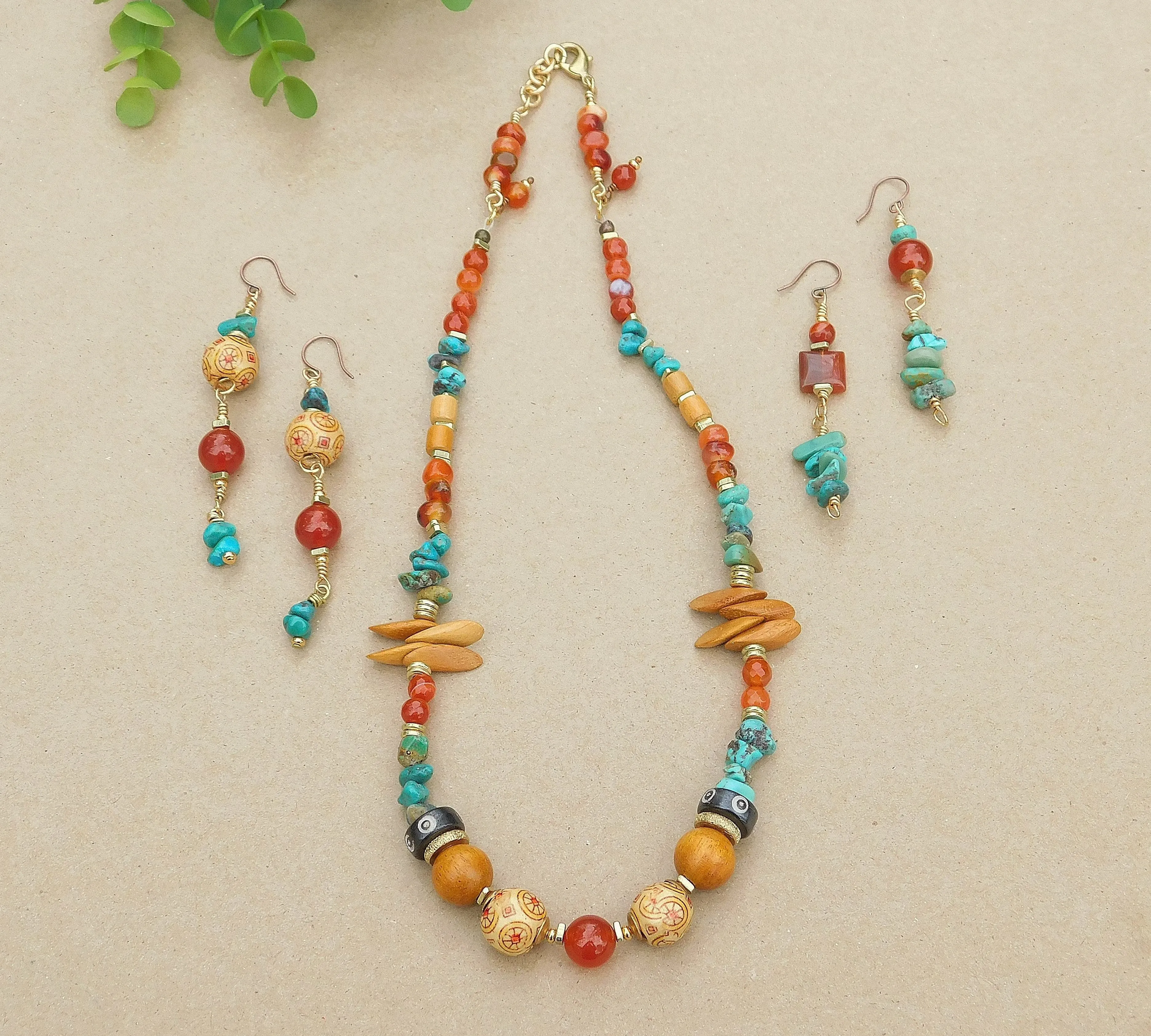 Turquoise and Carnelian Gemstone Earrings